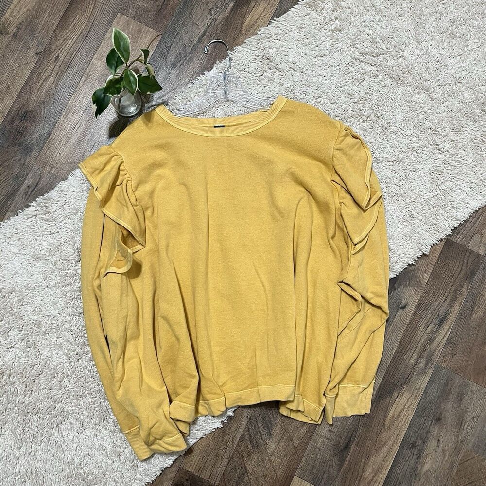 Old Navy 4X Mustard Yellow Ruffle Cropped French Terry Pullover Sweatshirt